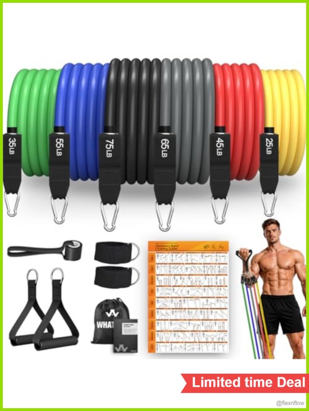 Resistance Bands Set with Handles, Stackable up to 300lbs Workout Bands for